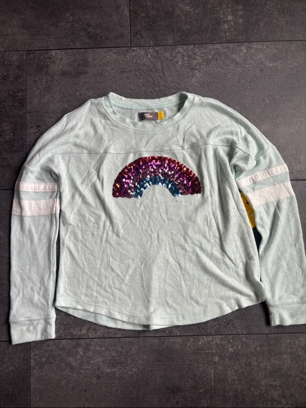 Girls' Mint Long-Sleeve Sequin Rainbow Pullover